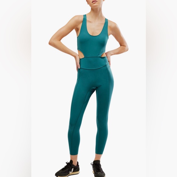 FP Movement Back It Up Onesie Sz L Pacific Green Cutout Crisscross Jumpsuit - Picture 2 of 9